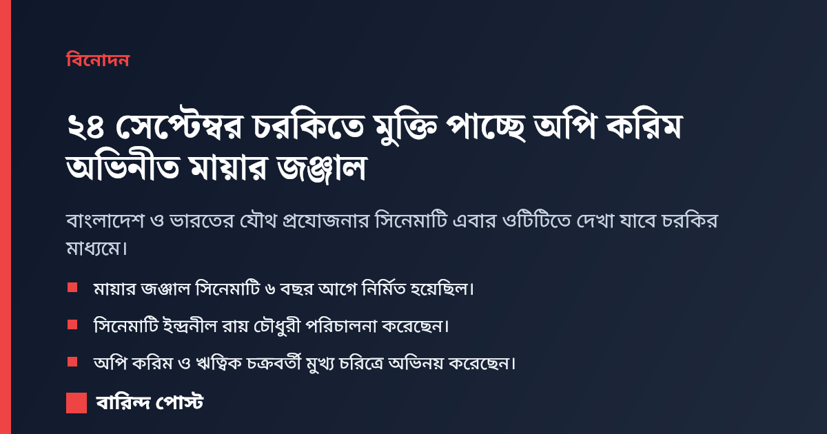 ২৪ সেপ্টেম্বর চরকিতে মুক্তি পাচ্ছে অপি করিম অভিনীত মায়ার জঞ্জাল